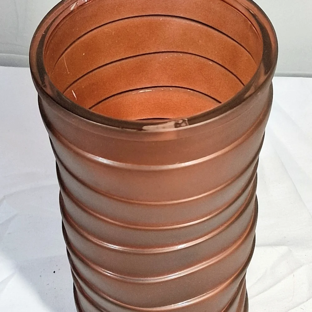 Vintage 70's Hoosier Glass Brown Vertical Ribbed Vase
